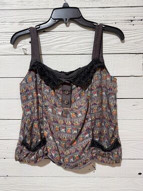 Printed Elephant-Pattern Lace-Trim Camisole in Multicolor
